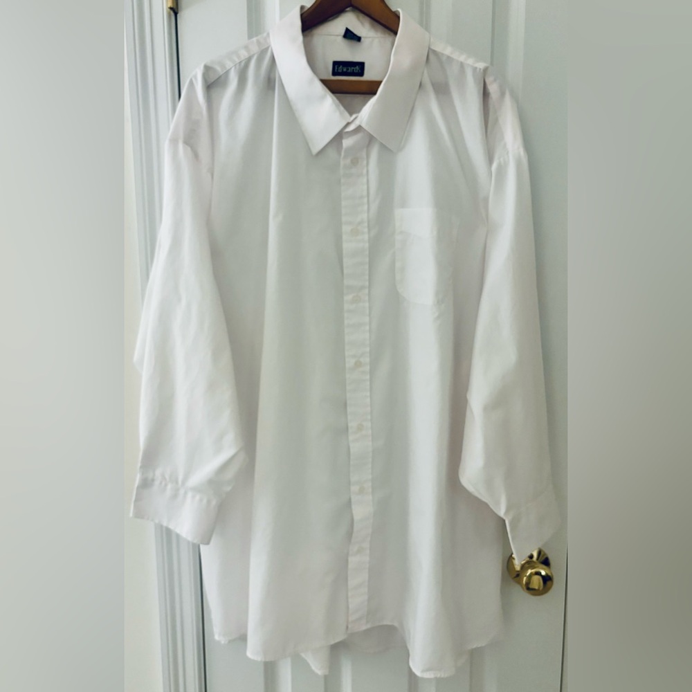 Edwards White Dress Shirt Button Up Big & Tall 6XL 34/35 Poplin Classic EUC easy - Picture 2 of 4